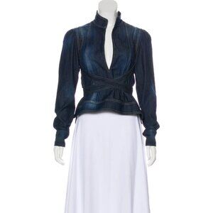 Dsquared² Denim Dark Wash Tie-Accent Shirt Top - XSmall